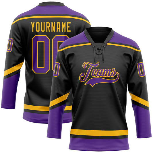Custom Black Purple-Gold Hockey Lace Neck Jersey - Sky-Custom