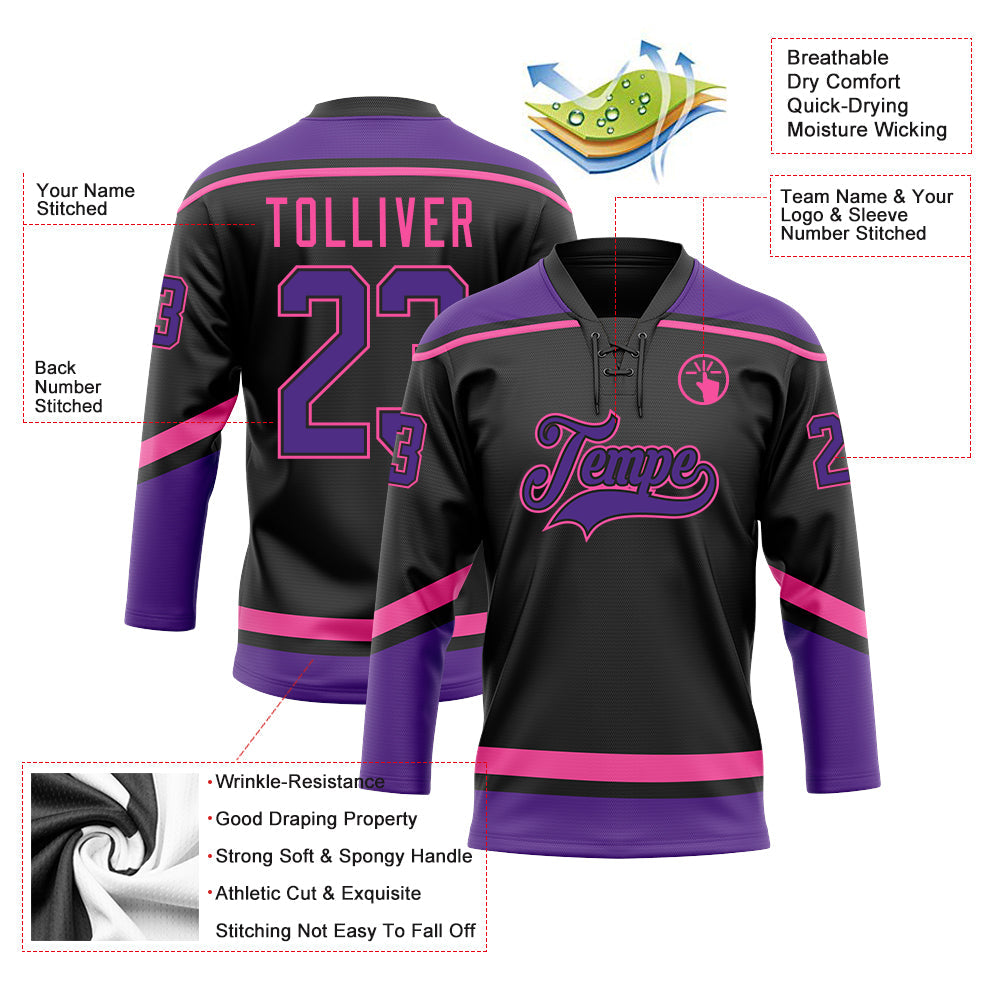 Custom Black Purple-Pink Hockey Lace Neck Jersey - Sky-Custom