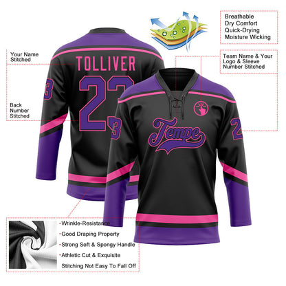 Custom Black Purple-Pink Hockey Lace Neck Jersey - Sky-Custom