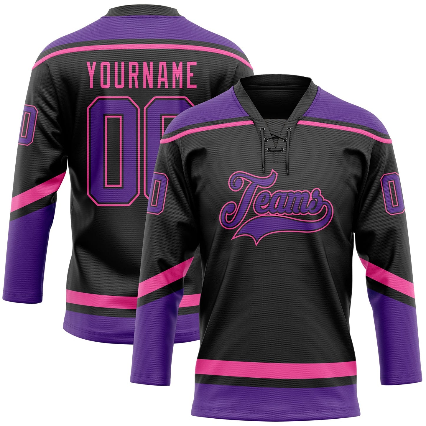 Custom Black Purple-Pink Hockey Lace Neck Jersey - Sky-Custom