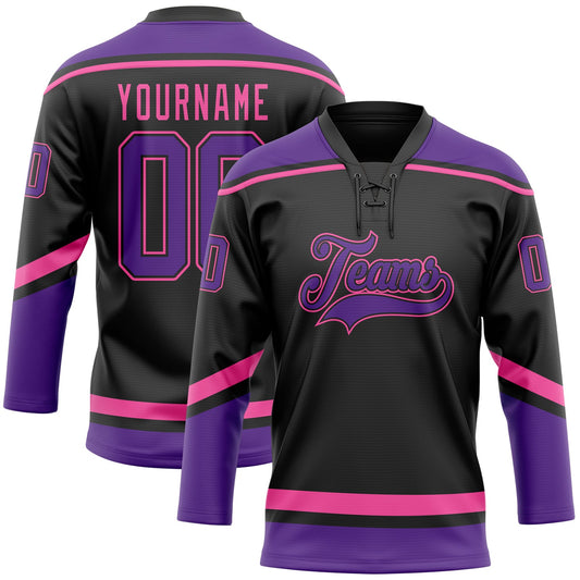 Custom Black Purple-Pink Hockey Lace Neck Jersey - Sky-Custom