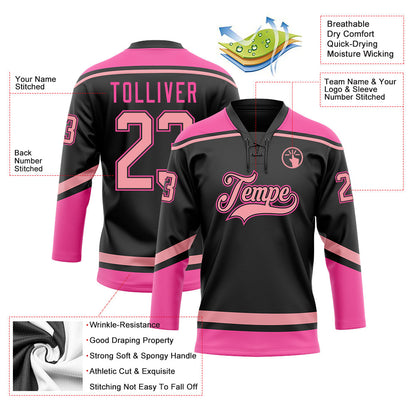 Custom Black Medium Pink-Pink Hockey Lace Neck Jersey - Sky-Custom
