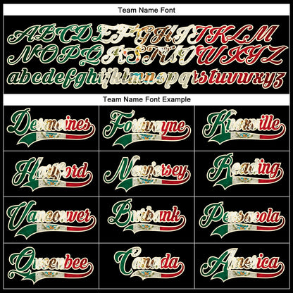 Custom Black Vintage Mexican Flag Cream Kelly Green-Red Hockey Lace Neck Jersey - Sky-Custom