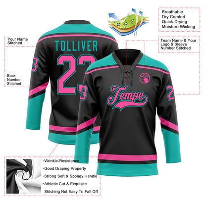 Custom Black Pink-Aqua Hockey Lace Neck Jersey - Sky-Custom