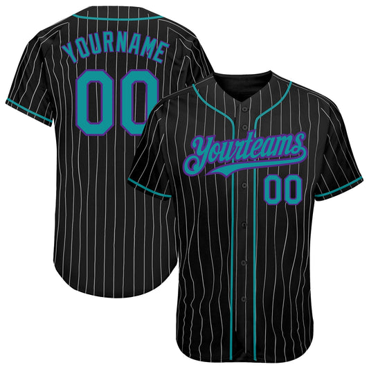 Custom Black White Pinstripe Teal-Purple Authentic Baseball Jersey - Sky-Custom
