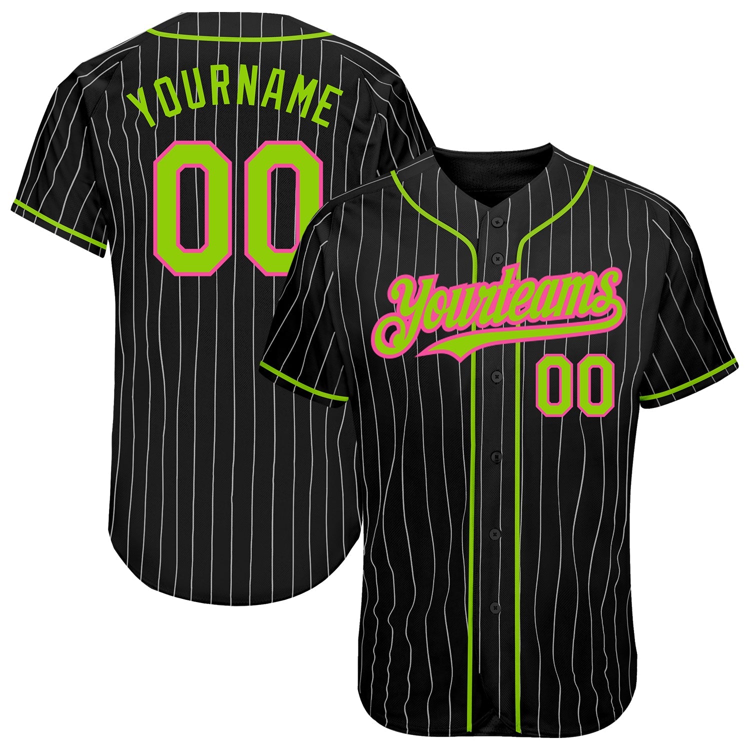 Custom Black White Pinstripe Neon Green-Pink Authentic Baseball Jersey - Sky-Custom
