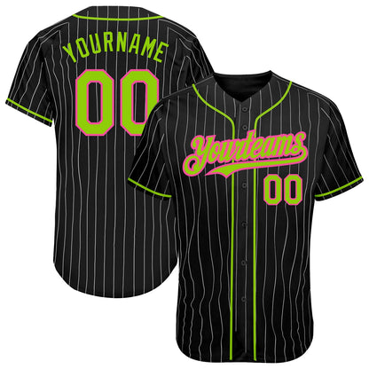 Custom Black White Pinstripe Neon Green-Pink Authentic Baseball Jersey - Sky-Custom