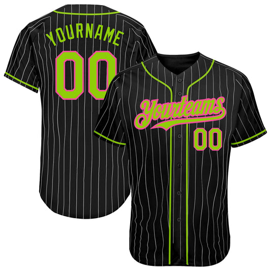 Custom Black White Pinstripe Neon Green-Pink Authentic Baseball Jersey - Sky-Custom