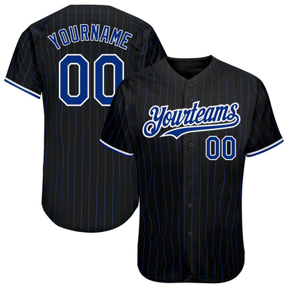 Custom Black Royal Pinstripe White Authentic Baseball Jersey - Sky-Custom