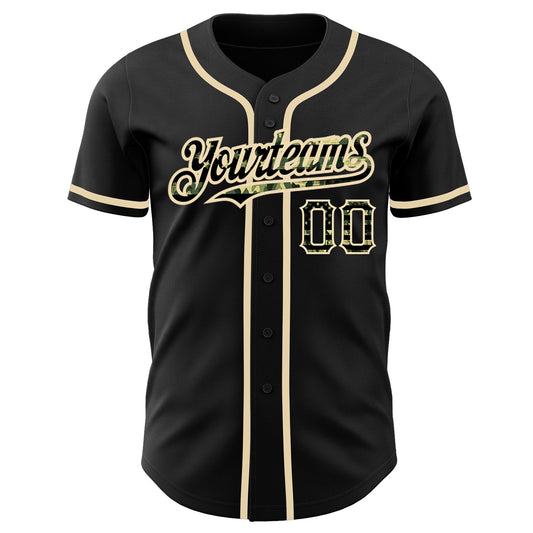 Custom Black Olive Camo USA Flag-City Cream Authentic Baseball Jersey - Sky-Custom