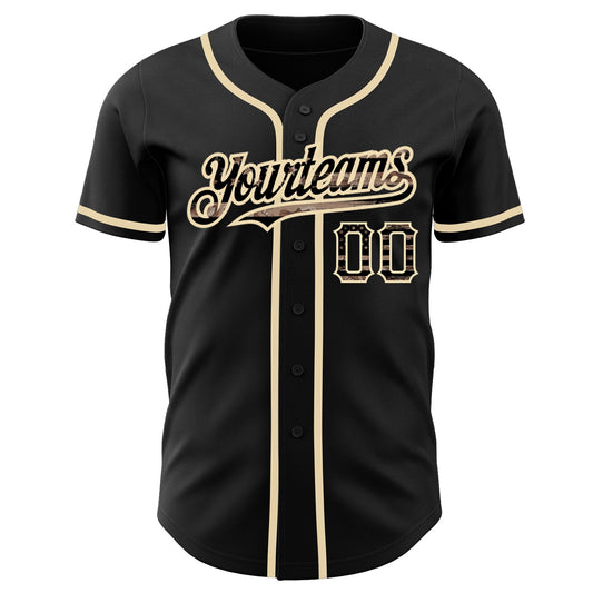 Custom Black Camo USA Flag-City Cream Authentic Baseball Jersey - Sky-Custom