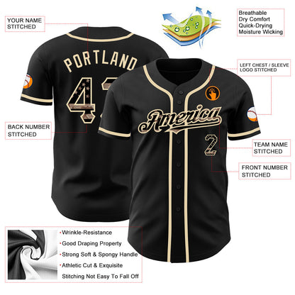 Custom Black Camo USA Flag-City Cream Authentic Baseball Jersey - Sky-Custom