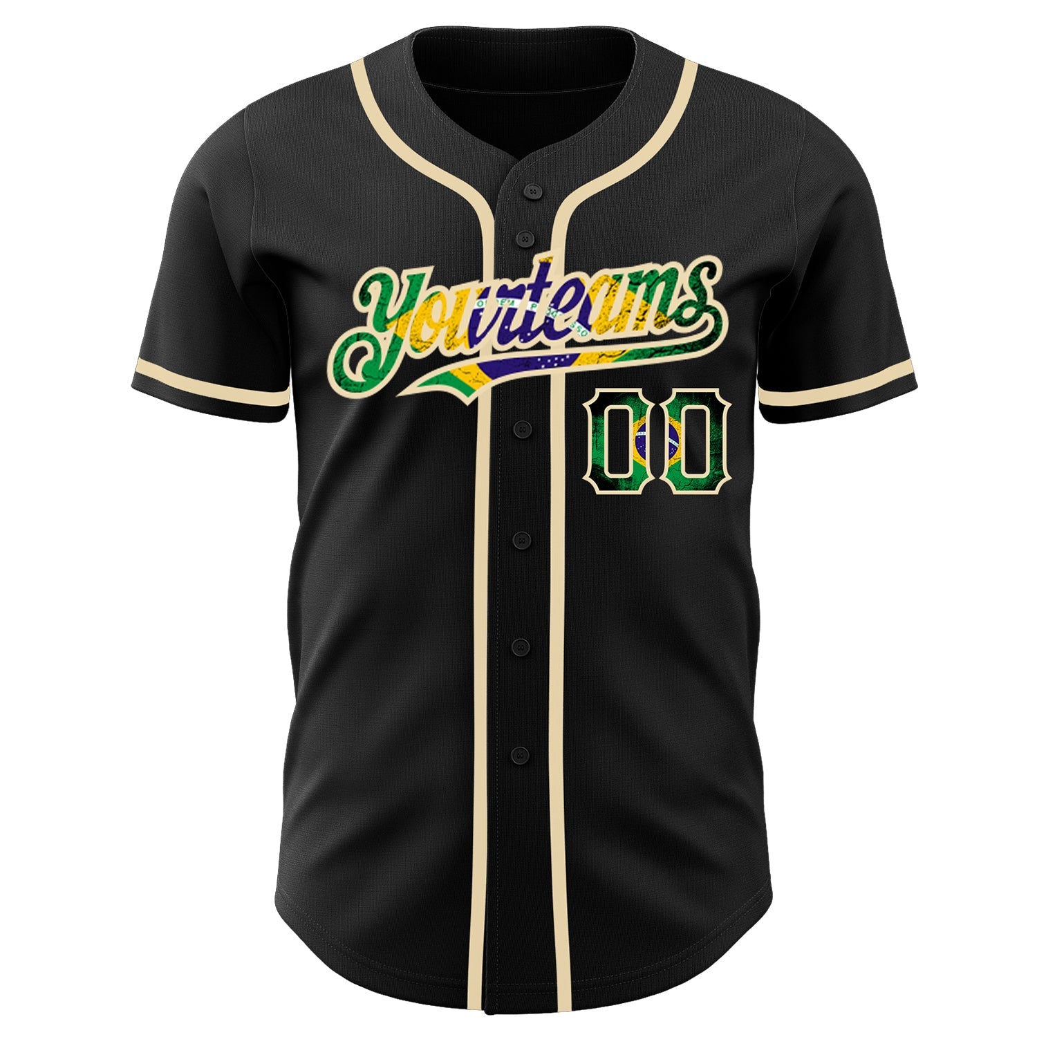 Custom Black Vintage Brazilian Flag-City Cream Authentic Baseball Jersey - Sky-Custom
