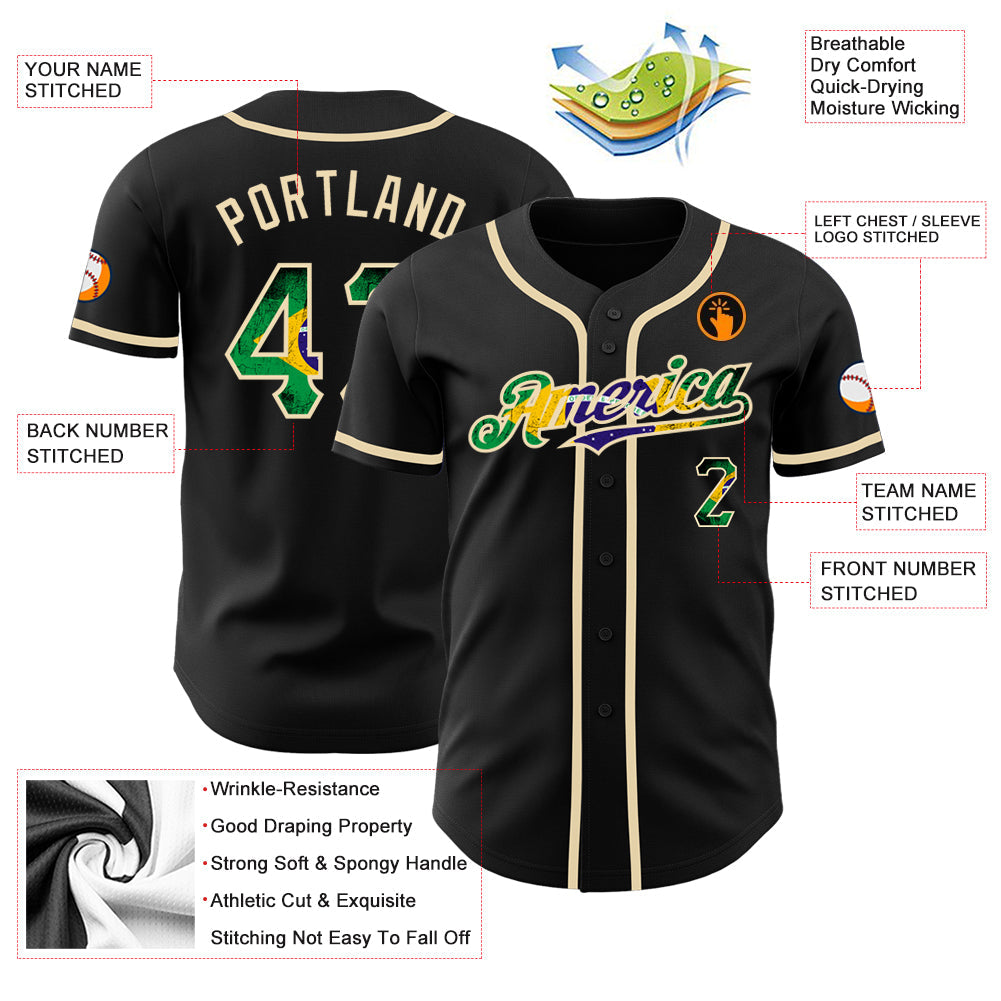 Custom Black Vintage Brazilian Flag-City Cream Authentic Baseball Jersey - Sky-Custom