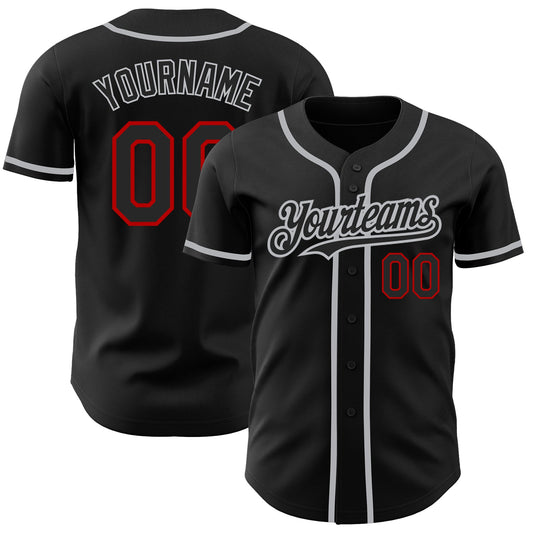 Custom Black Red-Gray Authentic Baseball Jersey - Sky-Custom