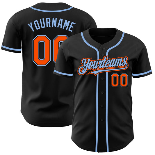 Custom Black Orange-Light Blue Authentic Baseball Jersey - Sky-Custom