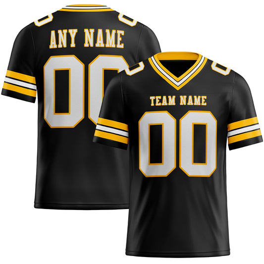 Custom Black White-Gold Mesh Authentic Football Jersey - Sky-Custom