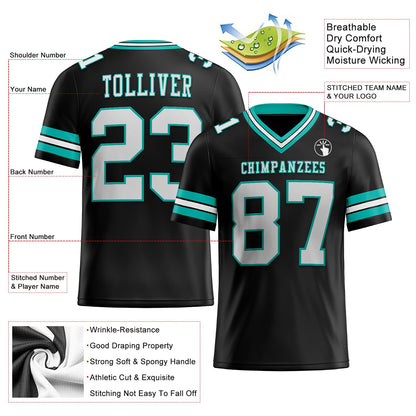 Custom Black White-Aqua Mesh Authentic Football Jersey - Sky-Custom