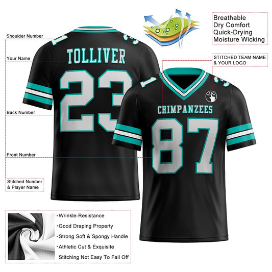 Custom Black White-Aqua Mesh Authentic Football Jersey - Sky-Custom
