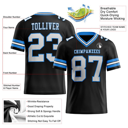 Custom Black White-Powder Blue Mesh Authentic Football Jersey - Sky-Custom
