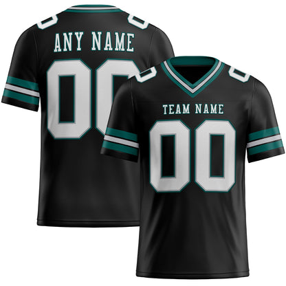 Custom Black White Gray-Midnight Green Mesh Authentic Football Jersey - Sky-Custom