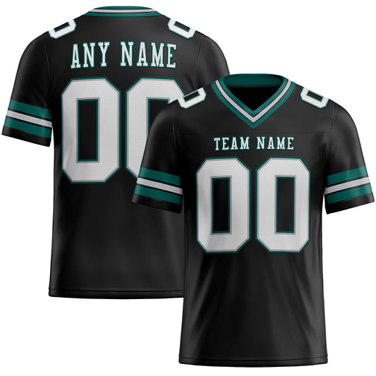 Custom Black White Gray-Midnight Green Mesh Authentic Football Jersey - Sky-Custom