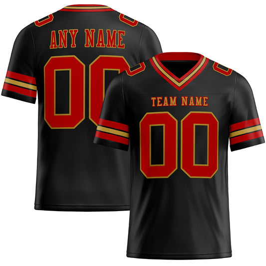 Custom Black Red-Old Gold Mesh Authentic Football Jersey - Sky-Custom