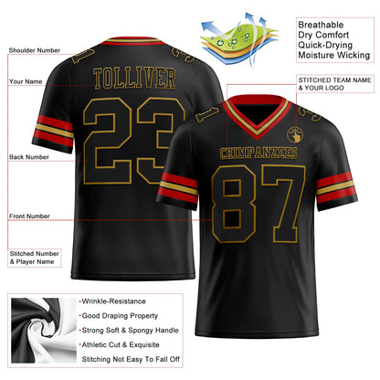 Custom Black Old Gold-Red Mesh Authentic Football Jersey - Sky-Custom