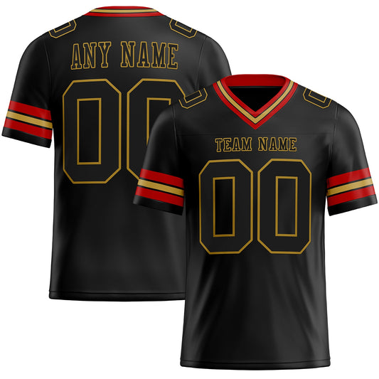 Custom Black Old Gold-Red Mesh Authentic Football Jersey - Sky-Custom