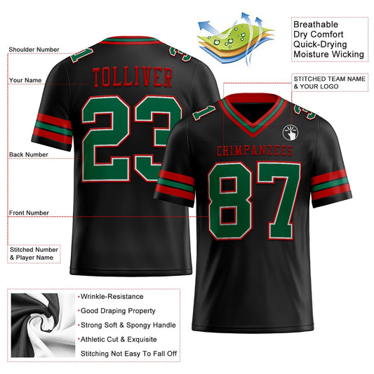 Custom Black Kelly Green-Red Mesh Authentic Football Jersey - Sky-Custom
