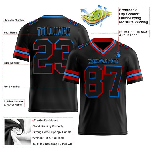 Custom Black Powder Blue-Red Mesh Authentic Football Jersey - Sky-Custom