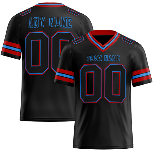 Custom Black Powder Blue-Red Mesh Authentic Football Jersey - Sky-Custom