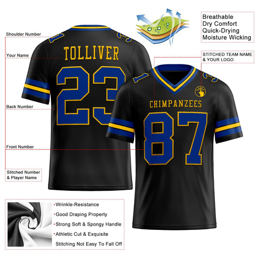 Custom Black Royal-Yellow Mesh Authentic Football Jersey - Sky-Custom