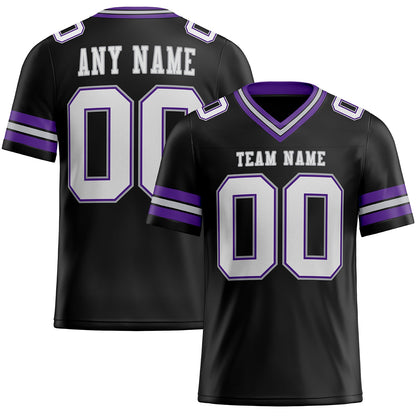 Custom Black White Purple-Gray Mesh Authentic Football Jersey - Sky-Custom
