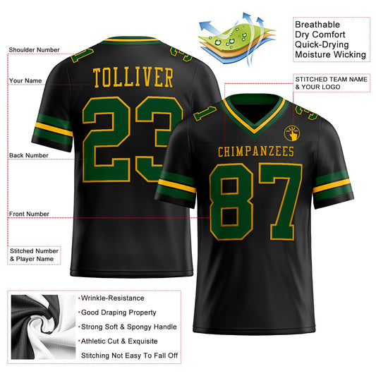 Custom Black Green-Gold Mesh Authentic Football Jersey - Sky-Custom