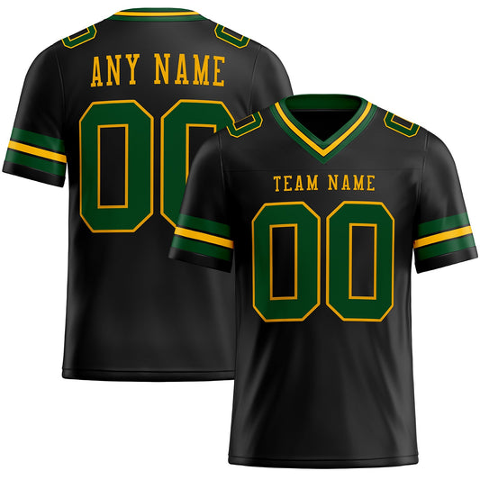 Custom Black Green-Gold Mesh Authentic Football Jersey - Sky-Custom