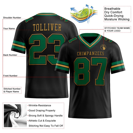 Custom Black Kelly Green-Old Gold Mesh Authentic Football Jersey - Sky-Custom