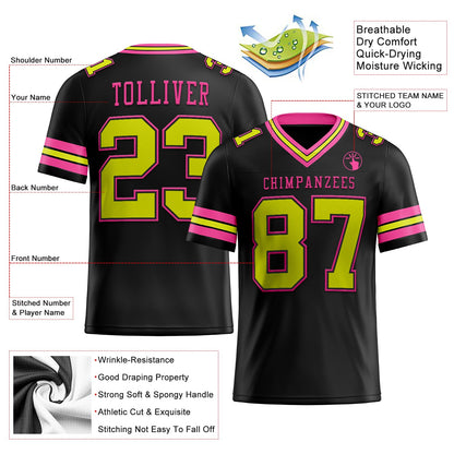Custom Black Neon Yellow-Pink Mesh Authentic Football Jersey - Sky-Custom