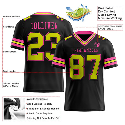 Custom Black Neon Yellow-Pink Mesh Authentic Football Jersey - Sky-Custom