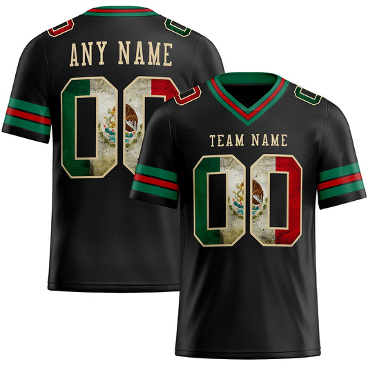 Custom Black Vintage Mexican Flag Kelly Green Red-City Cream Mesh Authentic Football Jersey - Sky-Custom
