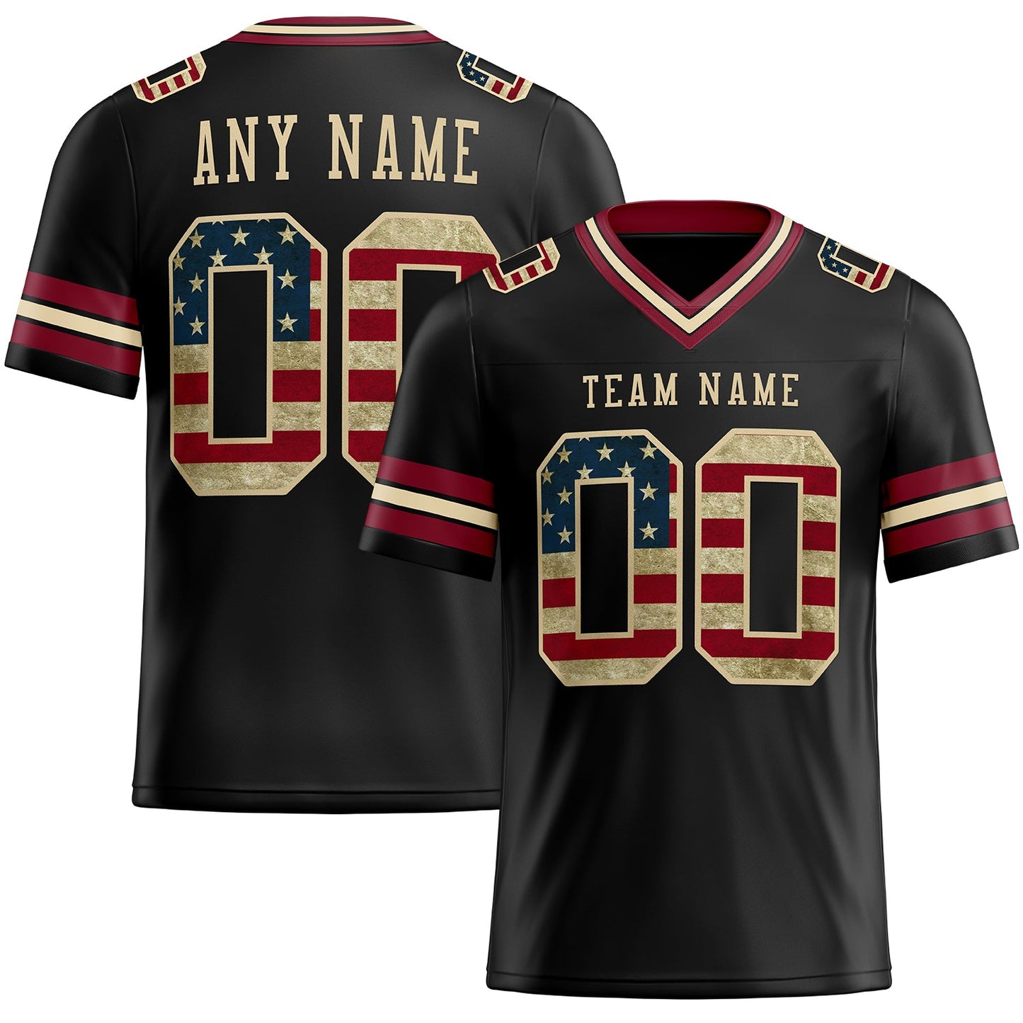 Custom Black Vintage USA Flag Crimson-City Cream Mesh Authentic Football Jersey - Sky-Custom