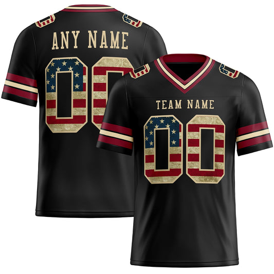 Custom Black Vintage USA Flag Crimson-City Cream Mesh Authentic Football Jersey - Sky-Custom