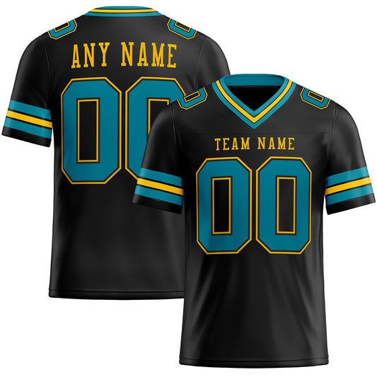 Custom Black Teal-Yellow Mesh Authentic Football Jersey - Sky-Custom