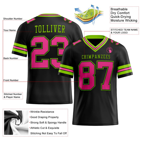 Custom Black Pink-Neon Green Mesh Authentic Football Jersey - Sky-Custom