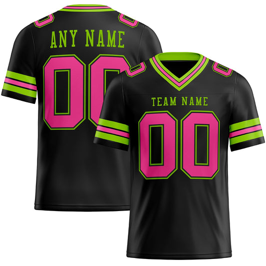 Custom Black Pink-Neon Green Mesh Authentic Football Jersey - Sky-Custom