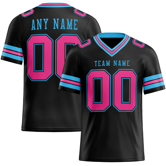 Custom Black Pink-Sky Blue Mesh Authentic Football Jersey - Sky-Custom