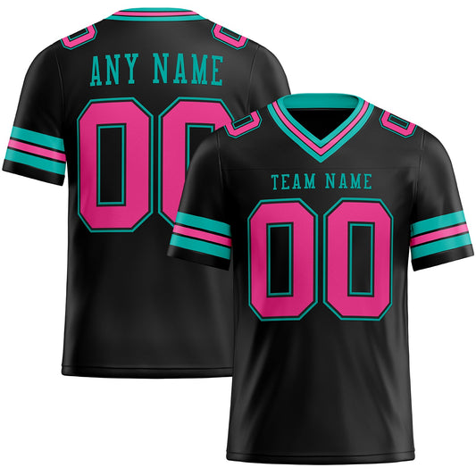 Custom Black Pink-Aqua Mesh Authentic Football Jersey - Sky-Custom