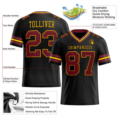 Custom Black Burgundy-Gold Mesh Authentic Football Jersey - Sky-Custom