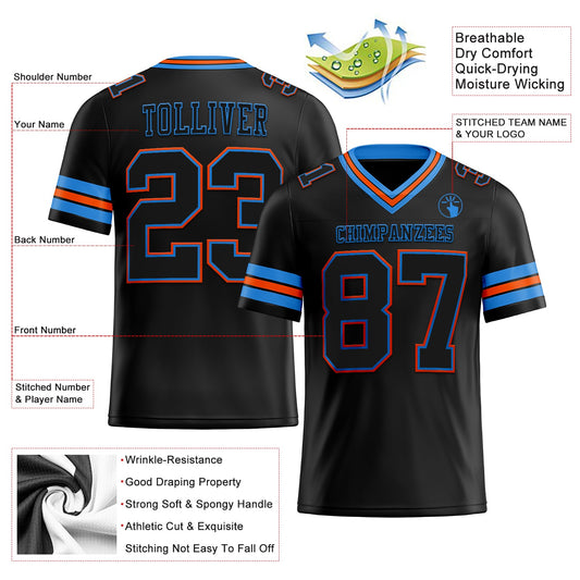 Custom Black Powder Blue-Orange Mesh Authentic Football Jersey - Sky-Custom