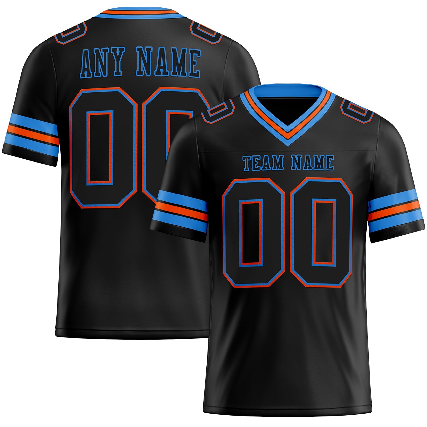 Custom Black Powder Blue-Orange Mesh Authentic Football Jersey - Sky-Custom